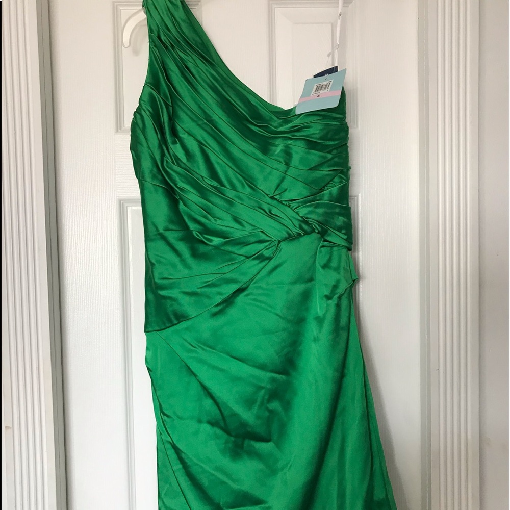 Suzi Chin Green Rushed Dress (One Shoulder)- S 6.